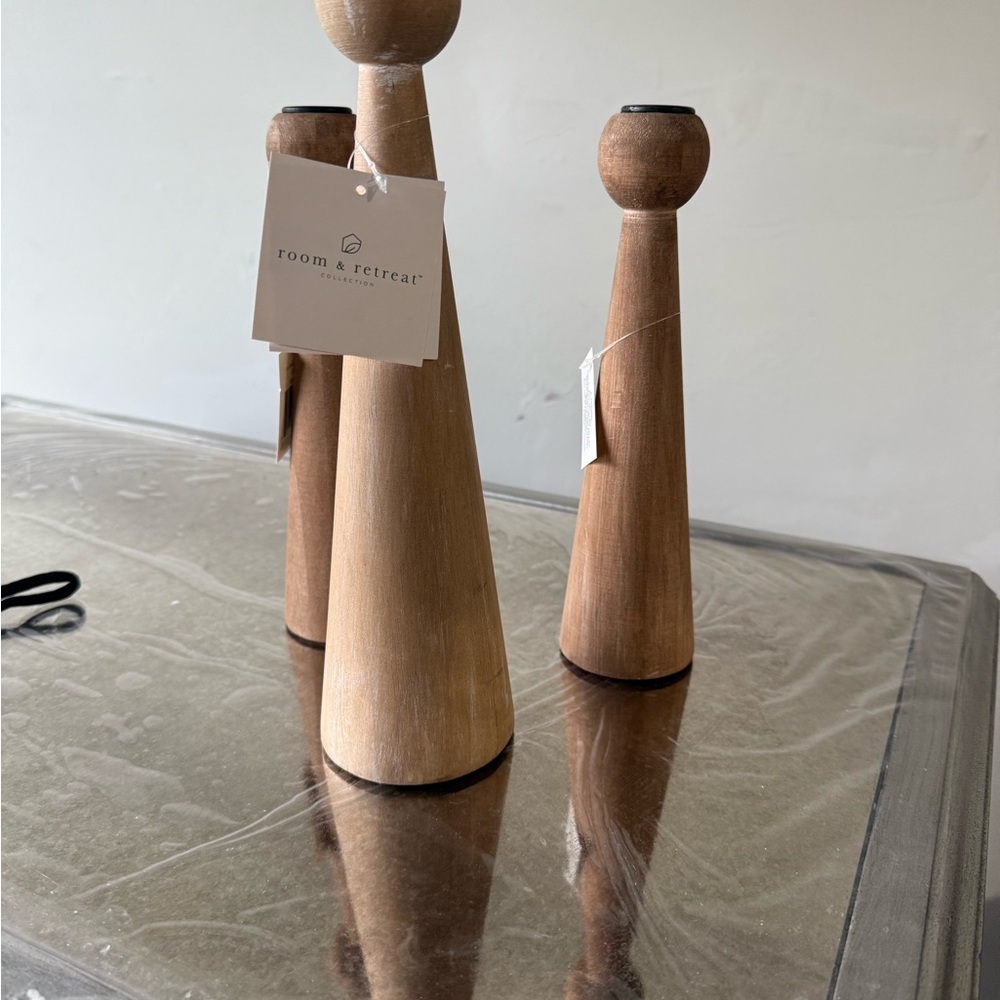 Wooden Candle Holders - Brown